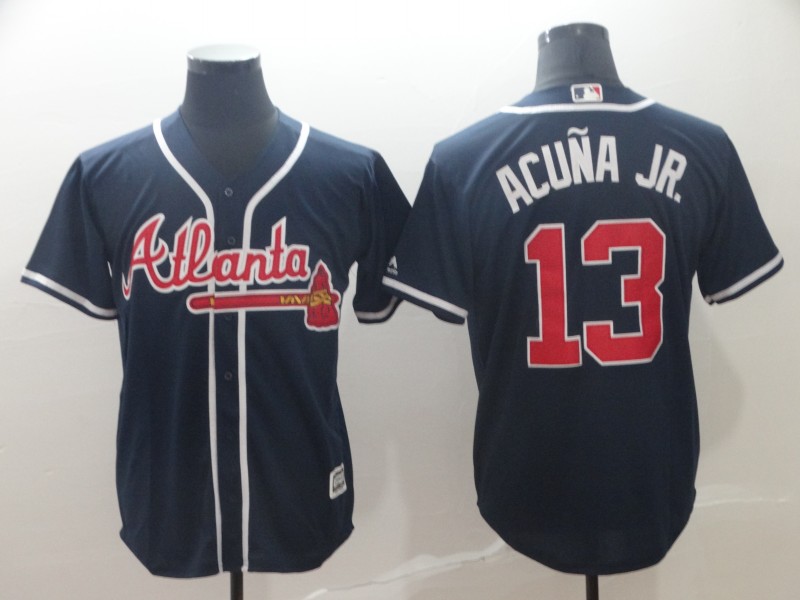 Men's Atlanta Braves 13 Ronald Acuna Jr. Navy Cool Base Jersey