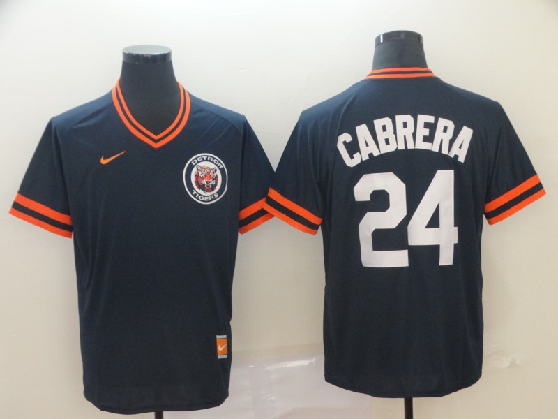 Men's Detroit Tigers 24 Miguel Cabrera Navy Throwback Jersey