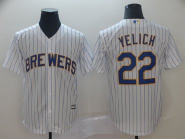 Men's Milwaukee Brewers 22 Christian Yelich White Cool Base Jersey