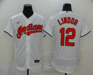 Men's Cleveland Indians #12 Francisco Lindor White Stitched MLB Flex Base Nike Jersey