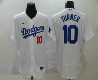 Men's Los Angeles Dodgers #10 Justin Turner White Stitched MLB Flex Base Nike Jersey