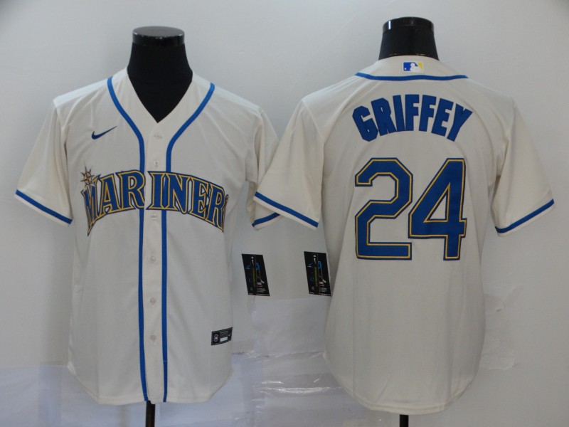 Men's Seattle Mariners #24 Ken Griffey Jr. Cream Stitched MLB Cool Base Nike Jersey