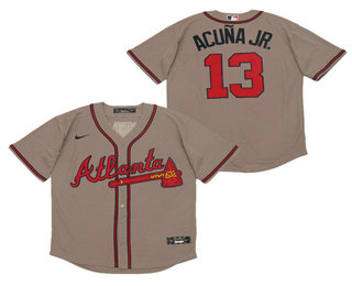 Men's Atlanta Braves #13 Ronald Acuna Jr. Gray Stitched MLB Cool Base Nike Jersey