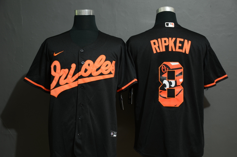 Men's Baltimore Orioles #8 Cal Ripken Jr. Black Team Logo Stitched MLB Cool Base Nike Jersey