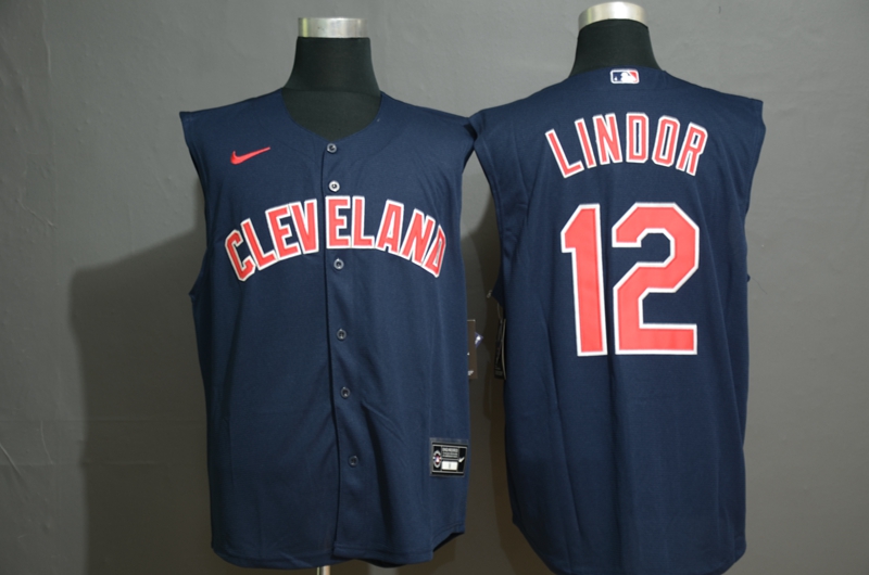 Men's Cleveland Indians #12 Francisco Lindor Navy Blue 2020 Cool and Refreshing Sleeveless Fan Stitched MLB Nike Jersey