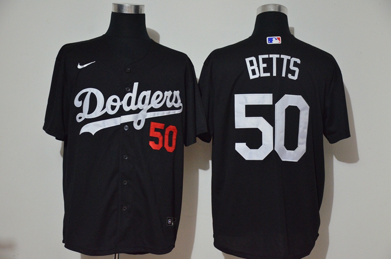 Men's Los Angeles Dodgers #50 Mookie Betts Black Stitched MLB Cool Base Nike Jersey