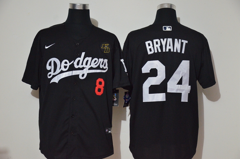 Men's Los Angeles Dodgers #24 Kobe Bryant Black KB Patch Stitched MLB Cool Base Nike Jersey With front Number 8