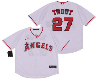 Men's Los Angeles Angels #27 Mike Trout White Stitched MLB Cool Base Nike Jersey