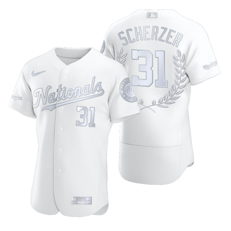 Men's Washington Nationals #31 Max Scherzer White Nike Flexbase Fashion Jersey