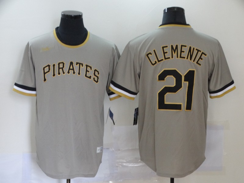 Men's Pittsburgh Pirates #21 Roberto Clemente Grey Pullover Cooperstown Collection Stitched MLB Nike Jersey