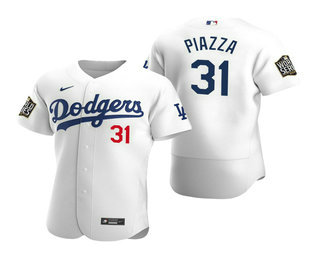 Men's Los Angeles Dodgers #31 Mike Piazza White 2020 World Series Authentic Flex Nike Jersey