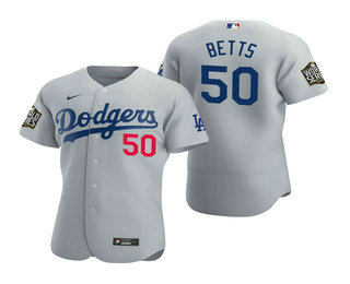 Men's Los Angeles Dodgers #50 Mookie Betts Gray 2020 World Series Authentic Flex Nike Jersey