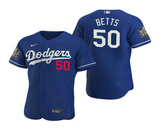 Men's Los Angeles Dodgers #50 Mookie Betts Royal 2020 World Series Authentic Flex Nike Jersey