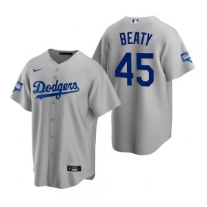 Men’s Los Angeles Dodgers #45 Matt Beaty Gray 2020 World Series Champions Replica Jersey