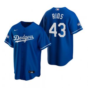 Men’s Los Angeles Dodgers #43 Edwin Rios Royal 2020 World Series Champions Replica Jersey