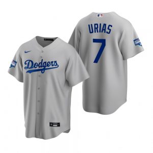 Men’s Los Angeles Dodgers #7 Julio Urias Gray 2020 World Series Champions Replica Jersey