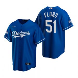 Men’s Los Angeles Dodgers #51 Dylan Floro Royal 2020 World Series Champions Replica Jersey