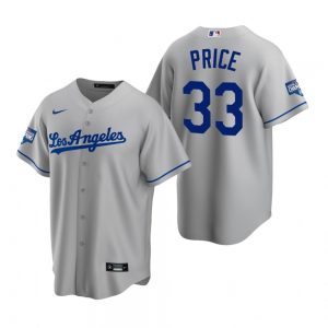 Men’s Los Angeles Dodgers #33 David Price Gray 2020 World Series Champions Road Replica Jersey