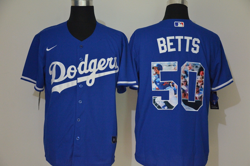 Men's Los Angeles Dodgers #50 Mookie Betts Blue Unforgettable Moment Stitched Fashion MLB Cool Base Nike Jersey