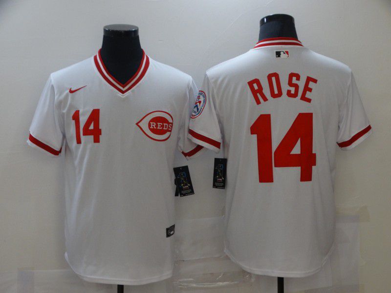 Men's Cincinnati Reds #14 Pete Rose White Mesh Batting Practice Throwback Nike Jersey