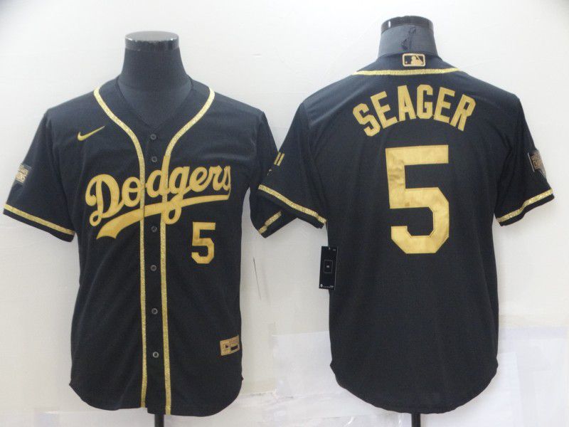 Men's Los Angeles Dodgers #5 Corey Seager Black Gold Stitched MLB Cool Base Nike Jersey