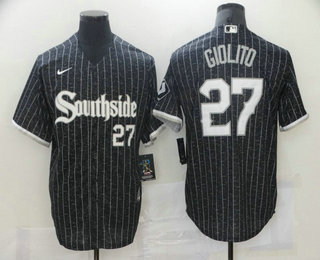 Men's Chicago White Sox #27 Lucas Giolito Black With Small Number 2021 City Connect Stitched MLB Cool Base Nike Jersey