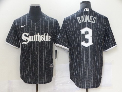 Men's Chicago White Sox #3 Harold Baines Black 2021 City Connect Stitched MLB Cool Base Nike Jersey