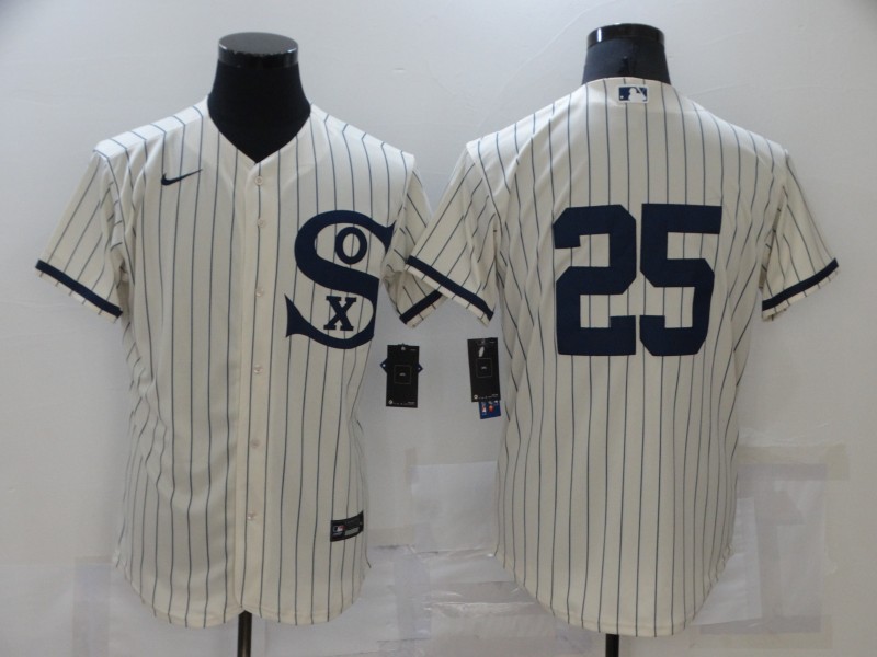 Men's Chicago White Sox #25 Andrew Vaughn 2021 Cream Navy Field of Dreams Flex Base Stitched Jersey