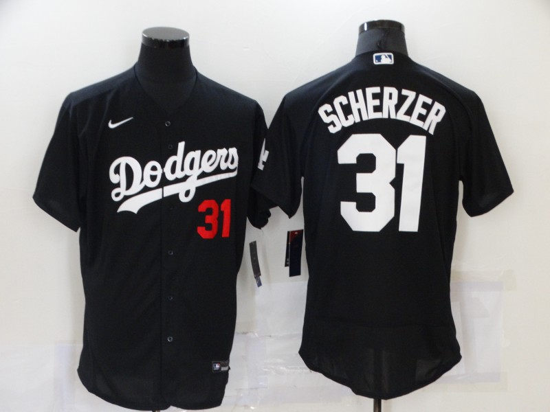 Men's Los Angeles Dodgers #31 Max Scherzer Black Stitched MLB Flex Base Nike Jersey