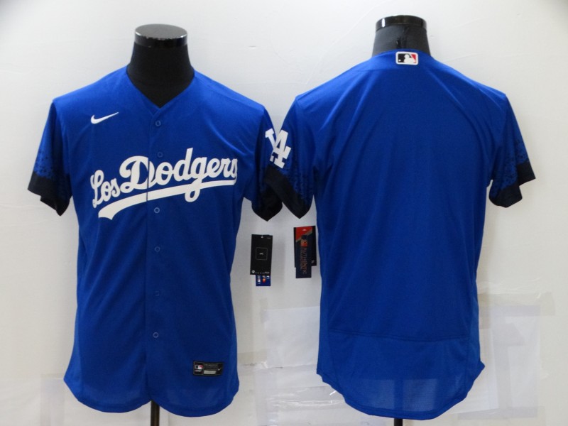 Men's Los Angeles Dodgers Blank Blue 2021 City Connect Flex Base Stitched Jersey