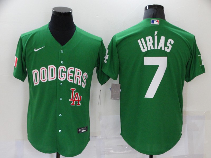 Men's Los Angeles Dodgers #7 Julio Urias Green 2021 Mexican Heritage Stitched Baseball Jersey