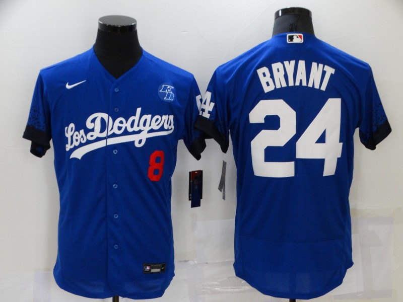 Men's Los Angeles Dodgers #8 #24 Kobe Bryant Blue 2021 City Connect Flex Base Stitched Jersey