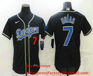 Men's Los Angeles Dodgers #7 Julio Urias Black Blue Name Stitched MLB Flex Base Nike Jersey