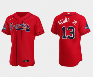 Men's Red Atlanta Braves #13 Ronald Acuna Jr. 2021 World Series Champions Flex Base Stitched Jersey