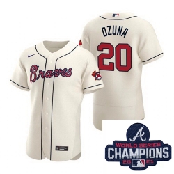 Men Nike Atlanta Braves 20 Marcell Ozuna Ice Cream Alternate Stitched Baseball Stitched MLB 2021 Champions Patch Jersey