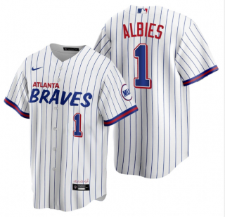 Men's Atlanta Braves #1 Ozzie Albies White 2021 City Connect Stitched Jersey