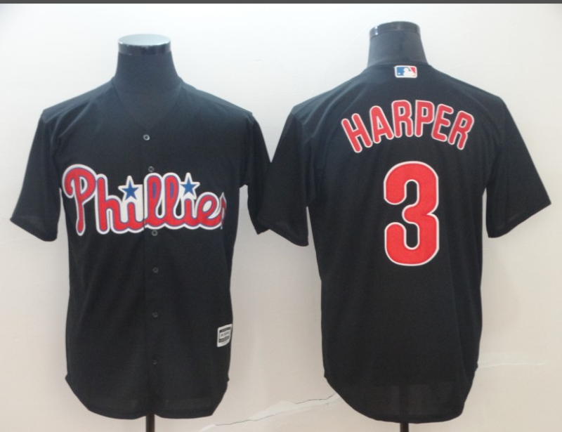 Men's Philadelphia Phillies #3 Bryce Harper Black Cool Base Stitched Jersey