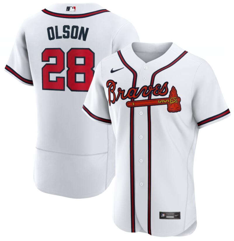 Men's Atlanta Braves 28 Matt Olson White Nike Flex base Jersey