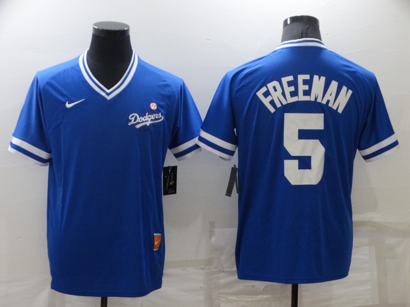 Men's Los Angeles Dodgers #5 Freddie Freeman Blue Nike Cooperstown Collection Legend V Neck Jersey