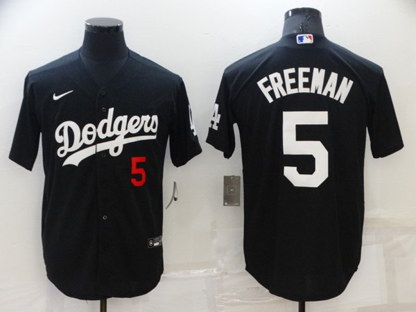 Men's Los Angeles Dodgers #5 Freddie Freeman Black Cool Base Stitched Baseball Jersey