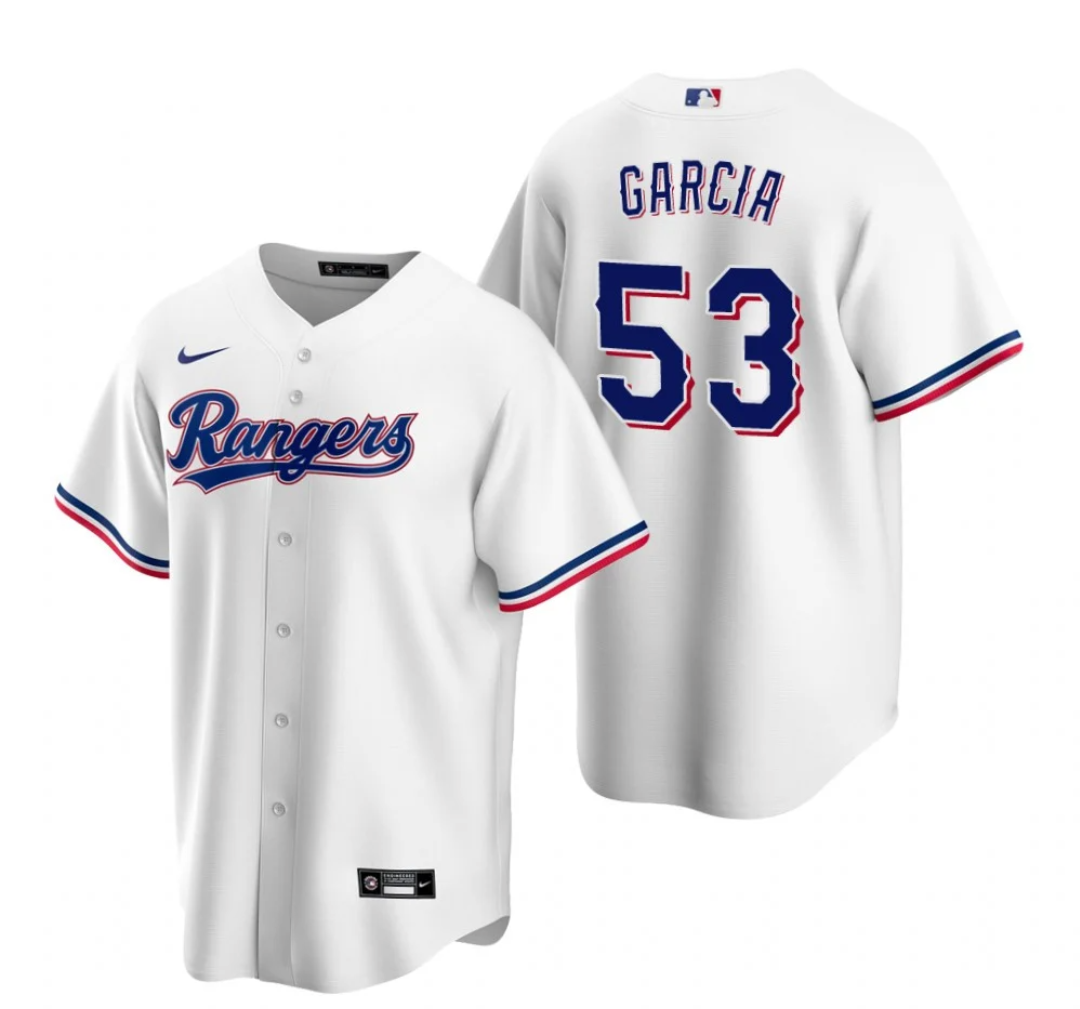 Men's Texas Rangers #53 Adolis Garcia White Cool Base Stitched Baseball Jersey