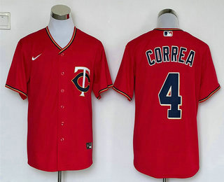 Men's Minnesota Twins #4 Carlos Correa Red Stitched MLB Cool Base Nike Jersey