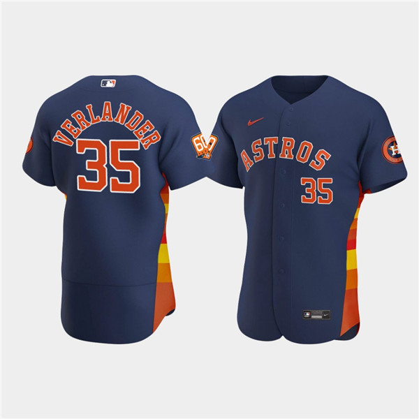 Men's Houston Astros #35 Justin Verlander Navy 60th Anniversary Flex Base Stitched Baseball Jersey