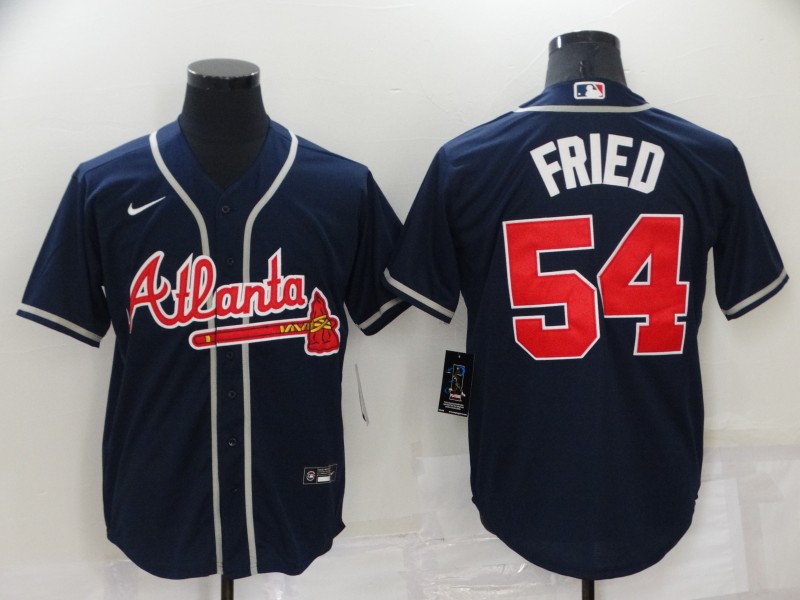 Men's Atlanta Braves #54 Max Fried Navy Blue Stitched MLB Cool Base Nike Jersey