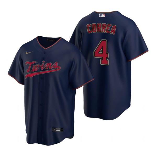 Men's Minnesota Twins #4 Carlos Correa Navy Cool Base Stitched Jersey