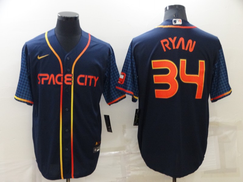 Men's Houston Astros #34 Nolan Ryan 2022 Navy Blue City Connect Cool Base Stitched Jersey