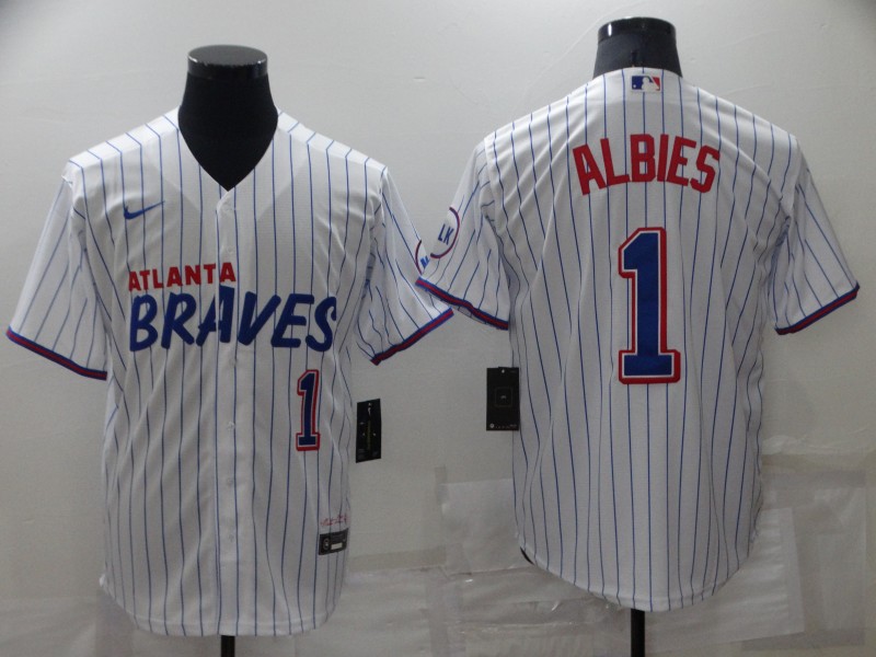 Men's Atlanta Braves #1 Ozzie Albies White 2021 City Connect Stitched MLB Cool Base Nike Jersey