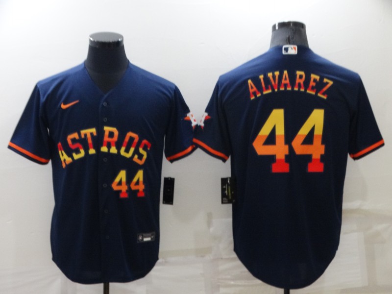 Men's Houston Astros #44 Yordan Alvarez Number Navy Blue Rainbow Stitched MLB Cool Base Nike Jersey