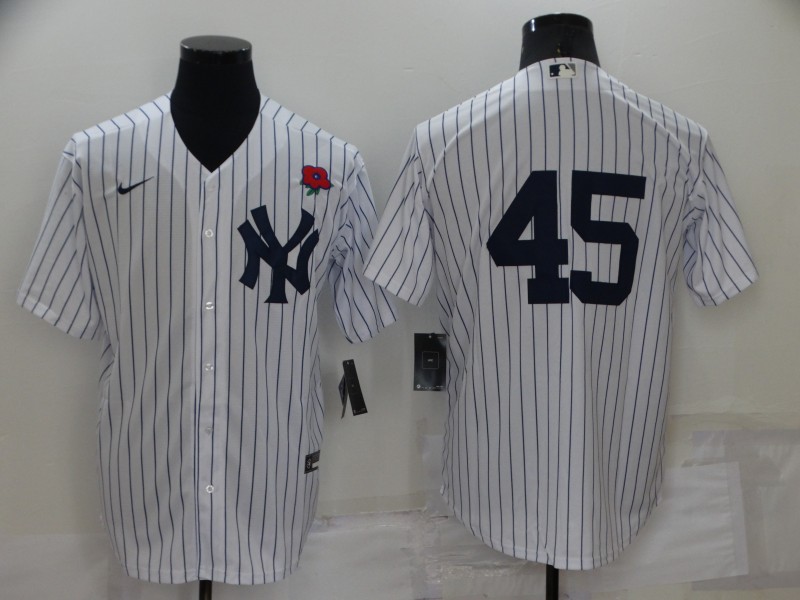 Men's New York Yankees #45 Gerrit Cole White No Name Stitched Rose Nike Cool Base Throwback Jersey