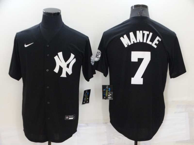 Men's New York Yankees #7 Mickey Mantle Black Stitched Nike Cool Base Throwback Jersey